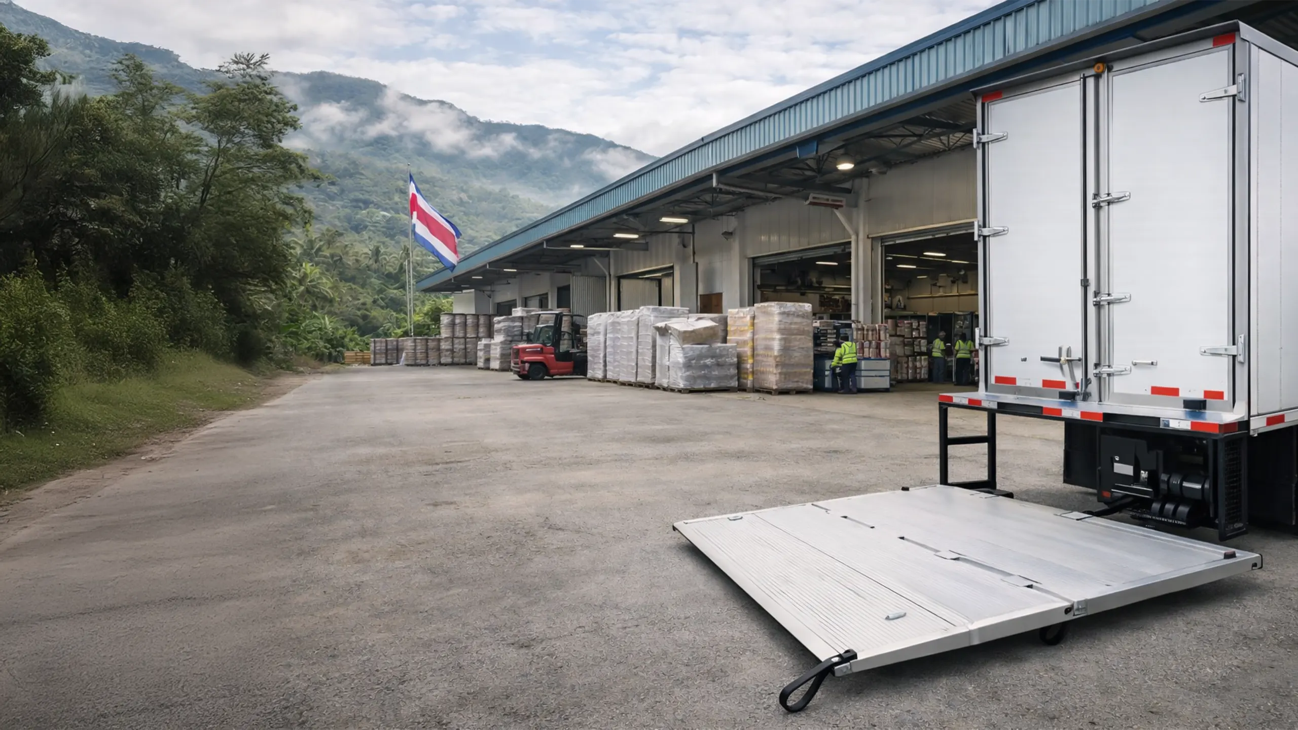 Rampa hidráulica para camión instalada por LEAHO en Costa Rica